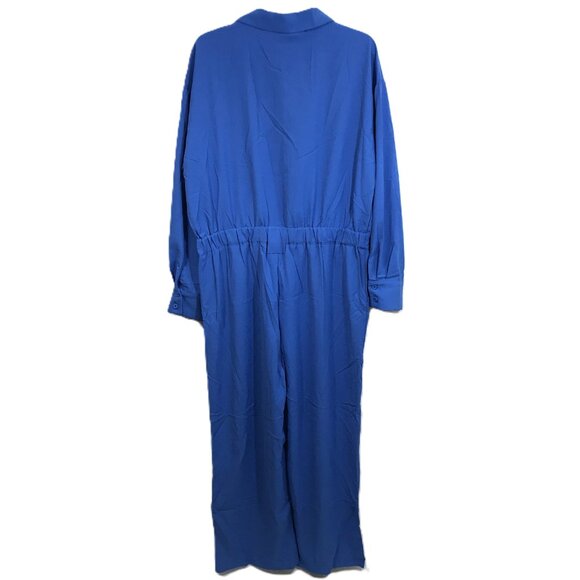XXL Jumpsuit Long Sleeve Wide Leg Pockets Blue - Picture 9 of 10